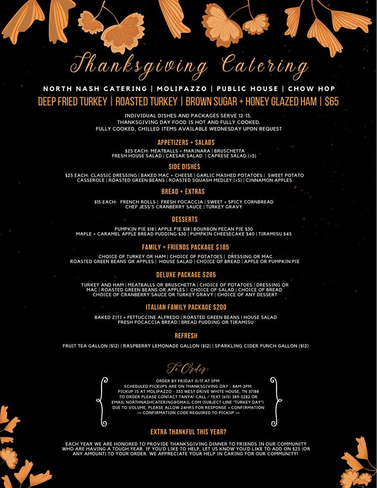 Molipazzo Thanksgiving menu
