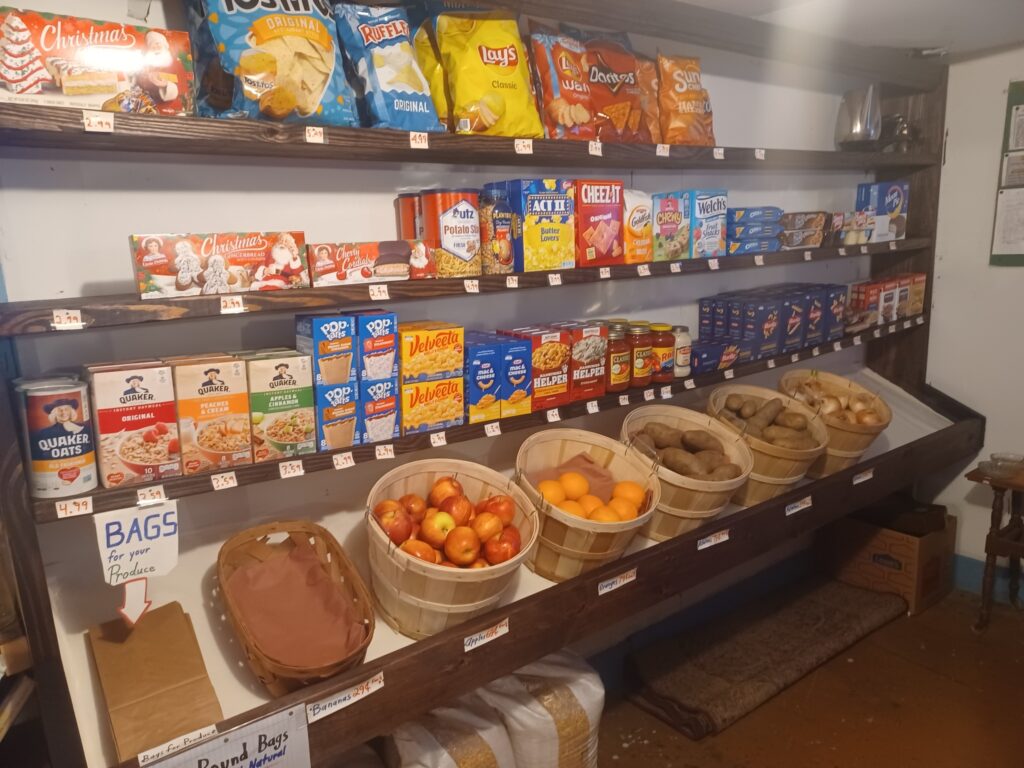 Produce and items for sale at the South Tunnel General Store